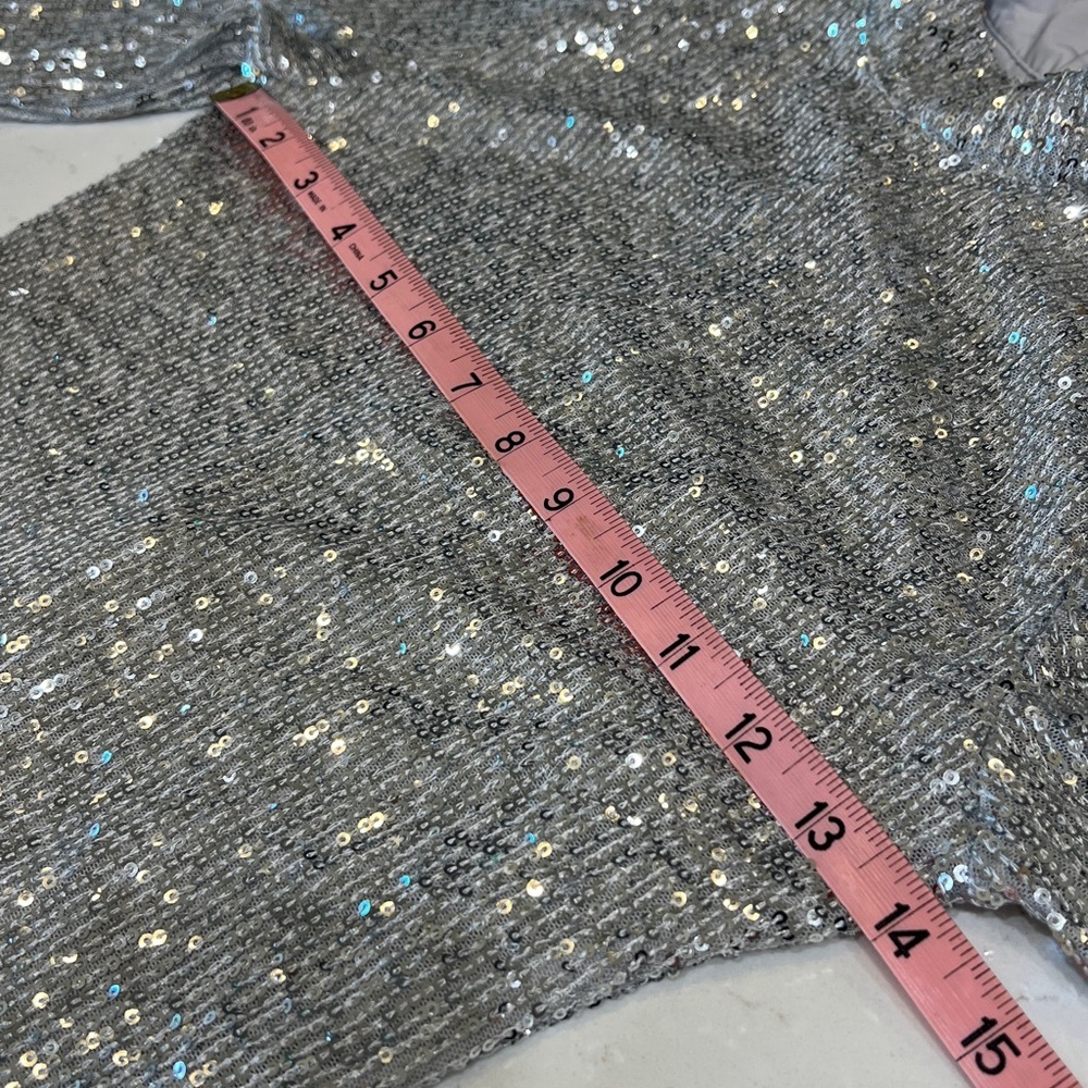 Abercrombie & Fitch Silver Sequin Long Sleeve Mock Neck Mini Dress NWT - Picture 11 of 12
